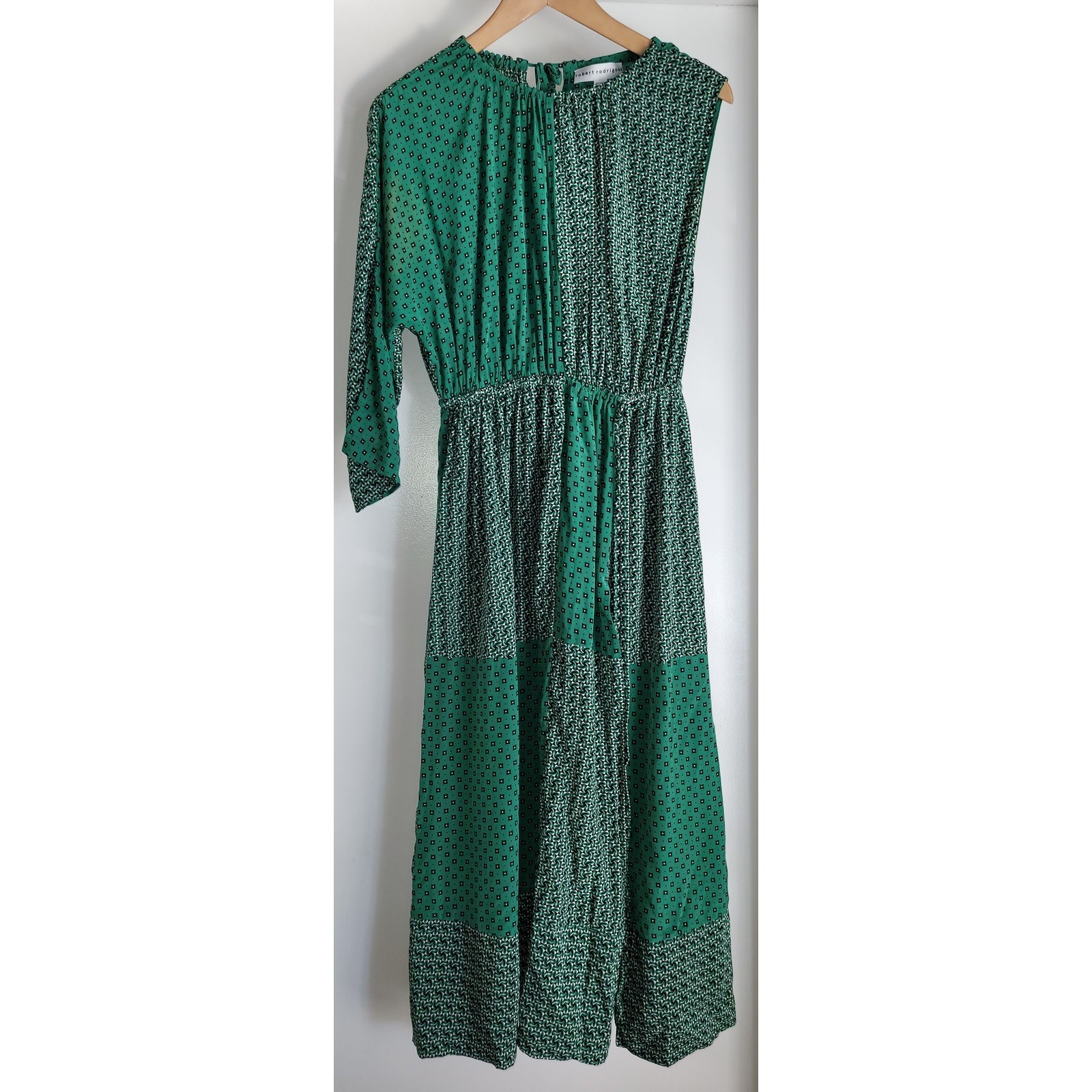 Robert Rodriguez Women's Green 100% Silk Dress Size S Cottagecore 1 Sleeve Boho